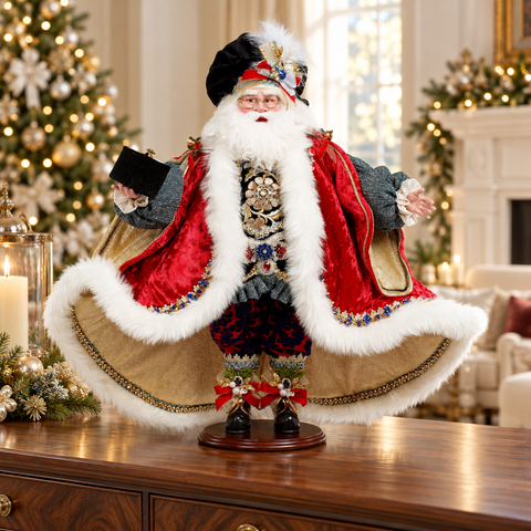Babbo Natale Diamonds Bordeaux e Blu Edizione Limitata – Goodwill by Mark Roberts, 70cm in ambientazione natalizia
