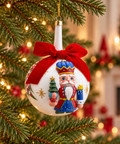 Palla di Natale EDG schiaccianoci con sfera Ø 10 cm e collo lungo ambientata sull’albero