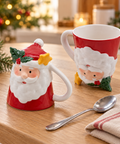 Tazza natalizia Babbo Natale con stellina 13 x 13 cm ambientata nelle due posizioni d’uso