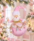 Decorazione Natalizia Babbo Natale su Sfera Rosa con Dolcetti – Goodwill, 17cm in ambientazione natalizia