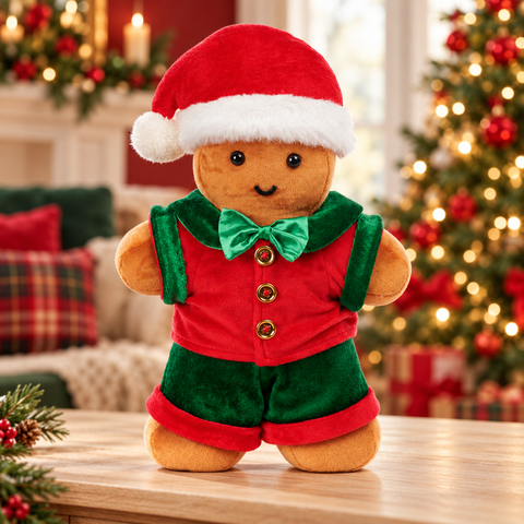 Pupazzo Natalizio Gingerbread Man in Tessuto Rosso e Verde – Goodwill, 32cm in ambientazione natalizia