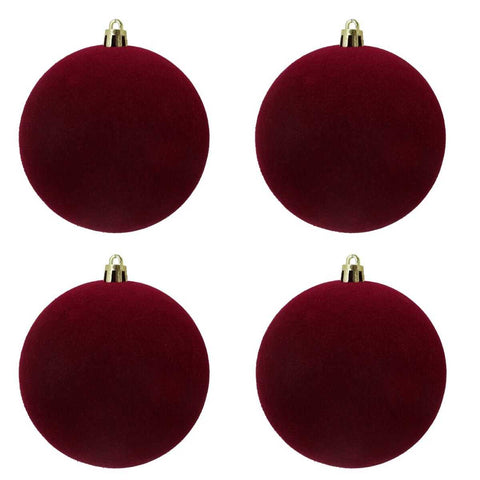 Palle di Natale in Velluto Bordeaux Ø12 cm – Box da 4 Pezzi Eleganti