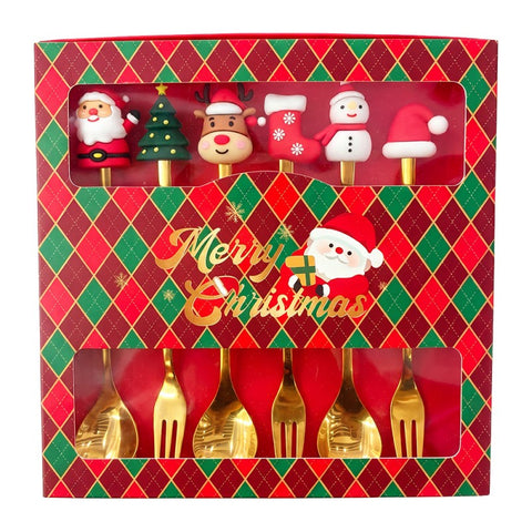 Set 6 Posate da Dessert Natalizie Color Oro - Clayre & Eef, 2x12 cm