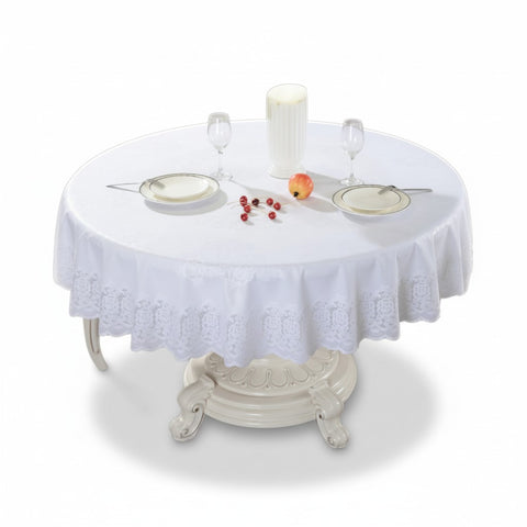 Tovaglia Rotonda Plastificata Effetto Pizzo Shabby Chic - Diametro 180 cm