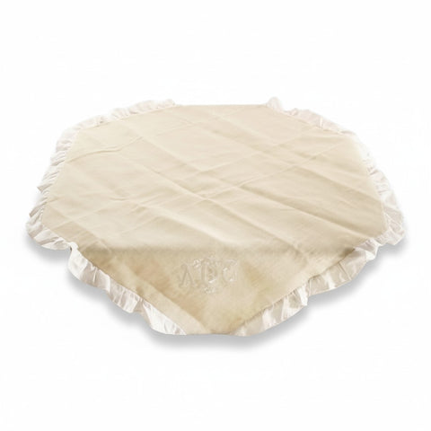 Copritavolo Shabby Chic Beige con Centro e Bordo in Pizzo Bianco