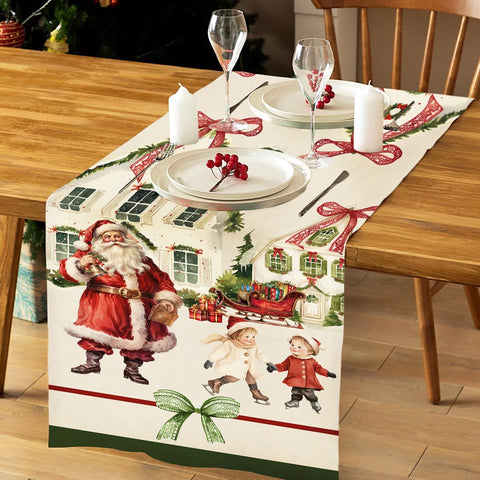 Runner Natalizio Cottage con Babbo Natale – Stampa Digitale, 47x140 cm