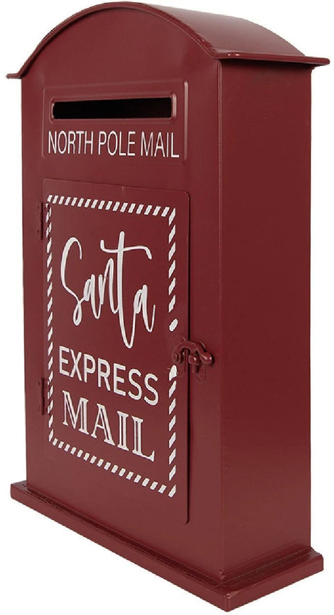 Cassetta Postale Natalizia in Metallo Rossa e Bianca Santa Express Mail - Clayre & Eef, 23x8x34 cm