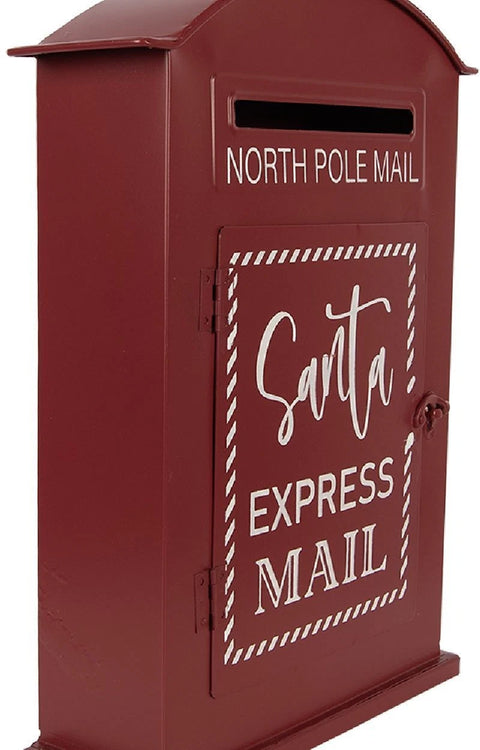 Cassetta Postale Natalizia in Metallo Rossa e Bianca Santa Express Mail - Clayre & Eef, 23x8x34 cm