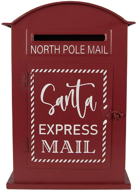 Cassetta Postale Natalizia in Metallo Rossa e Bianca Santa Express Mail - Clayre & Eef, 23x8x34 cm