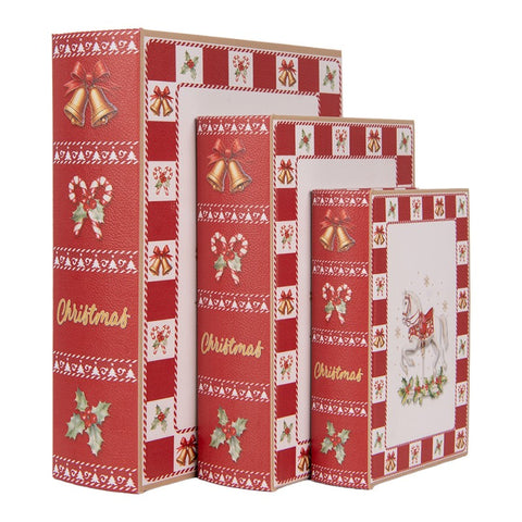 Set 3 Scatole Libro Natalizie Cavallo a Dondolo - Clayre & Eef, 27x22x7 / 22x17x6 / 17x12x4cm