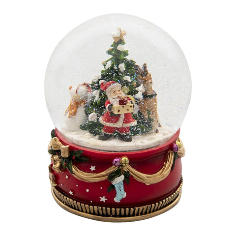 Palla di Neve Natalizia con Babbo Natale e Renna – Ø 15x20 cm – Decorazione Luminosa a Batterie
