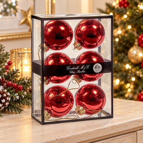 Juego de 6 bolas navideñas "rojo brillante", 7 cm