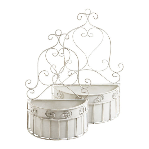 Set di 2 Supporti Murali per Piante in Metallo Bianco - Mathilde M, 13x26x13cm e 34x49x15cm
