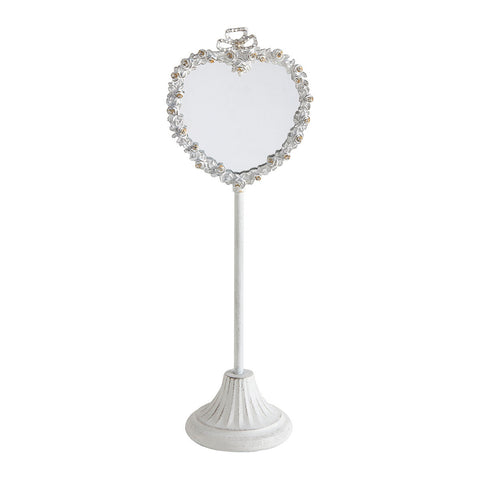 Specchio da Tavolo Cuore in Metallo Sbiancato – Mathilde M, 14x41x11cm