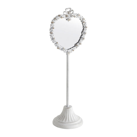 Specchio da Tavolo Cuore in Metallo Sbiancato – Mathilde M, 14x41x11cm