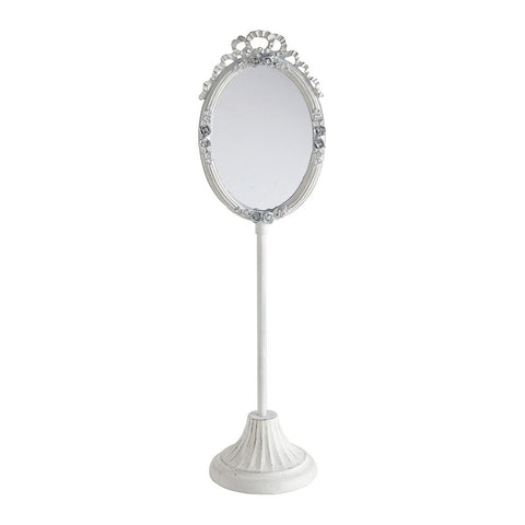 Specchio da Tavolo Ovale con Fiori in Metallo Sbiancato – Mathilde M, 11x44x12 cm