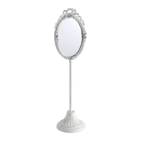 Specchio da Tavolo Ovale con Fiori in Metallo Sbiancato – Mathilde M, 11x44x12 cm