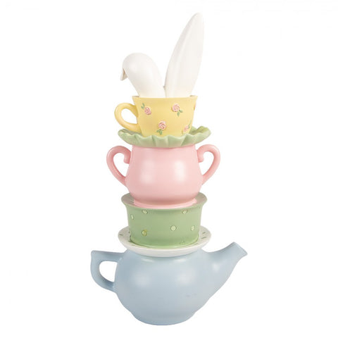 Statuetta decorativa coniglio con tazze impilate – 16x11x29 cm (multicolore, plastica) by Clayre & Eef
