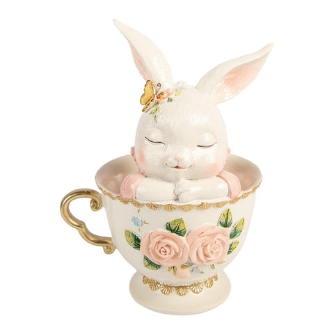 Coniglio decorativo in tazza floreale 22 cm Clayre & Eef