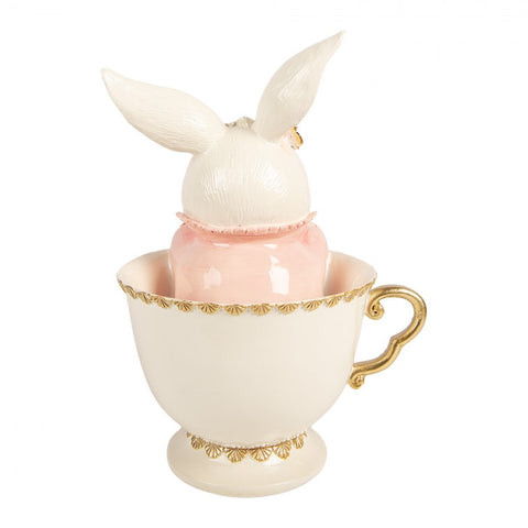 Coniglio decorativo in tazza floreale 22 cm Clayre & Eef