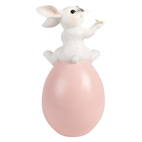 Statuetta decorativa coniglio su uovo – 16x15x29 cm (bianco, rosa, plastica) by Clayre & Eef
