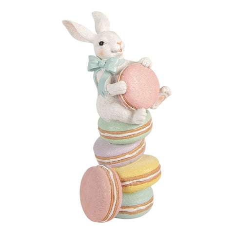 Statuetta decorativa coniglio con macarons – 16x17x37 cm (bianco, plastica) by Clayre & Eef