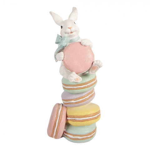 Statuetta decorativa coniglio con macarons – 16x17x37 cm (bianco, plastica) by Clayre & Eef