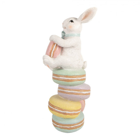 Statuetta decorativa coniglio con macarons – 16x17x37 cm (bianco, plastica) by Clayre & Eef