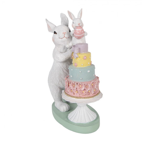 Statuetta decorativa coniglio con cucciolo e torta – 21x10x27 cm (bianco, plastica) by Clayre & Eef