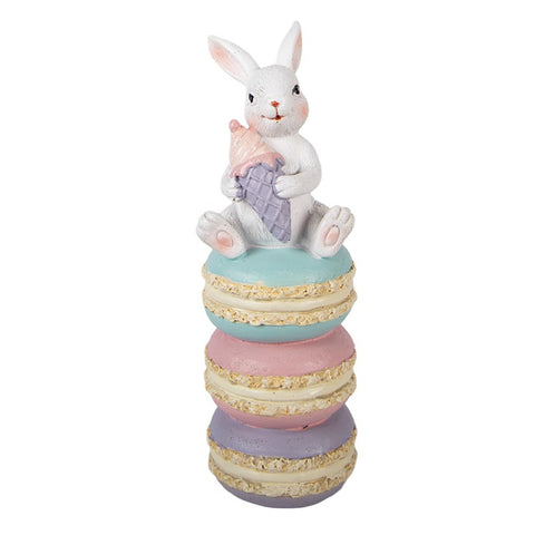 Statuetta decorativa coniglio con gelato e macarons – 7x7x20 cm (bianco, multicolore, plastica) Clayre & Eef