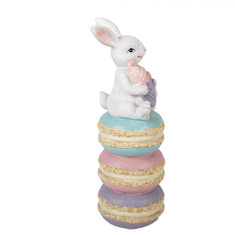 Statuetta decorativa coniglio con gelato e macarons – 7x7x20 cm (bianco, multicolore, plastica) Clayre & Eef