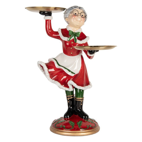 Mamma Natale Statuetta Decorativa Porta Dolci Rosso e Verde - Clayre & Eef 47x32x62 cm