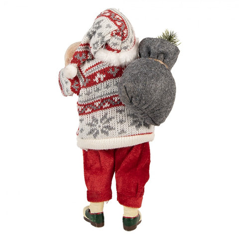 Statuetta Decorativa Babbo Natale con Orsetto e Sacco - Clayre & Eef, 13x10x28cm