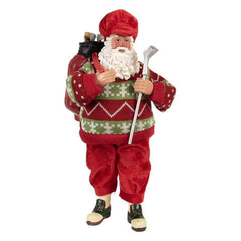 Statuetta Decorativa Babbo Natale Giocatore di Golf - Clayre & Eef, 13x10x28cm