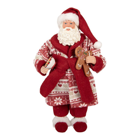 Statuetta Babbo Natale in Vestaglia con Tazza e Pan di Zenzero by Clayre & Eef, 15x11x28 cm