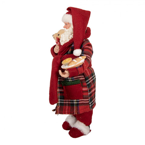Statuetta Decorativa Babbo Natale Tartan con Orsetto - Clayre & Eef, 16x11x28cm