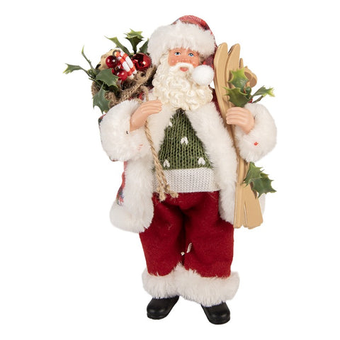 Statuetta Decorativa Babbo Natale Sciatore - Clayre & Eef, 16x13x27cm