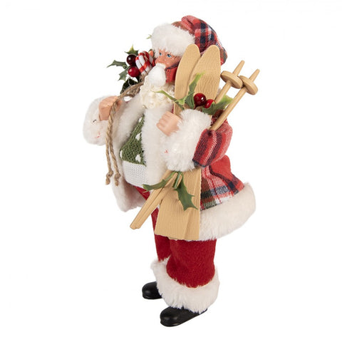 Statuetta Decorativa Babbo Natale Sciatore - Clayre & Eef, 16x13x27cm