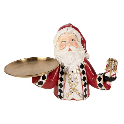 Statuetta Decorativa Natalizia Babbo Natale con Vassoio e Regalo - Clayre & Eef, 35x22x25 cm
