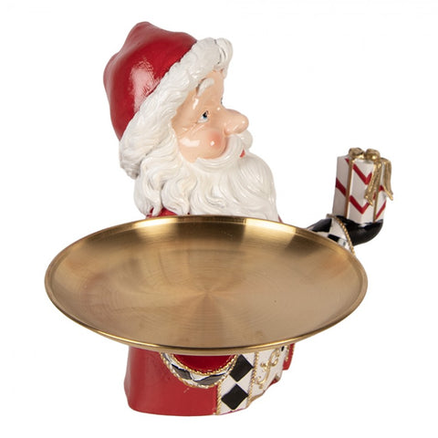 Statuetta Decorativa Natalizia Babbo Natale con Vassoio e Regalo - Clayre & Eef, 35x22x25 cm