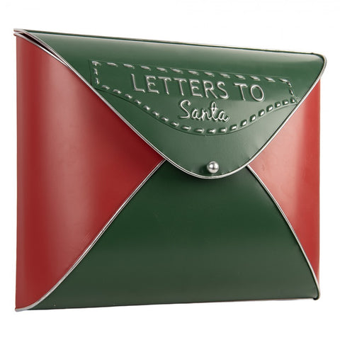 Cassetta Postale Natalizia da Parete a Busta in Metallo Verde e Rosso - Clayre & Eef, 33x9x27 cm