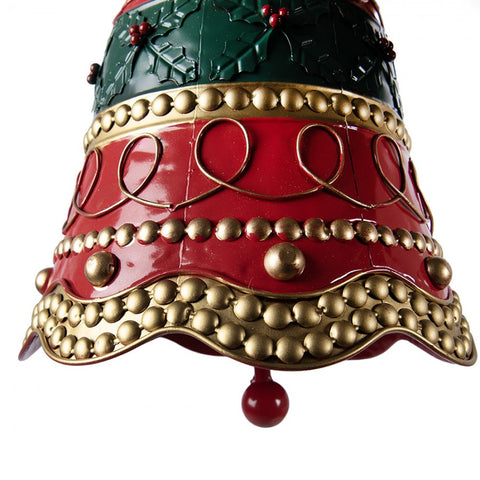 Campana Natalizia Decorativa da Appendere in Metallo Rosso e Oro - Clayre & Eef, Ø 24x31 cm