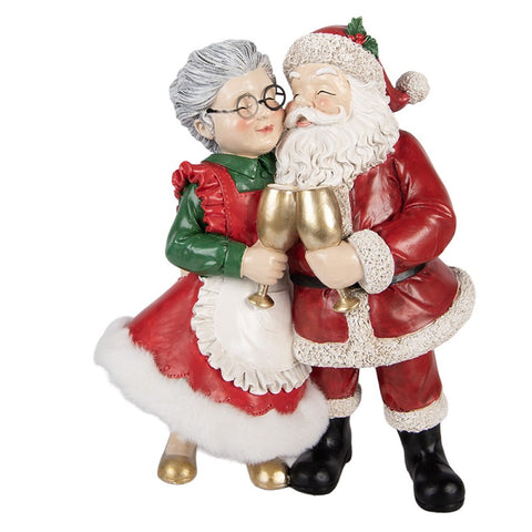 Statuetta Decorativa Natalizia Babbo e Mamma Natale con Calici - Clayre & Eef, 20x12x26 cm