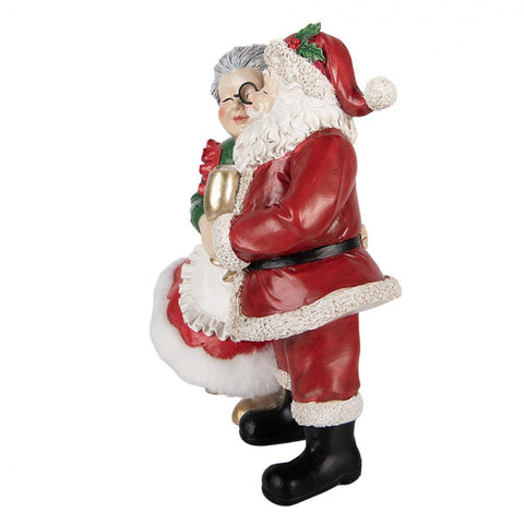 Statuetta Decorativa Natalizia Babbo e Mamma Natale con Calici - Clayre & Eef, 20x12x26 cm