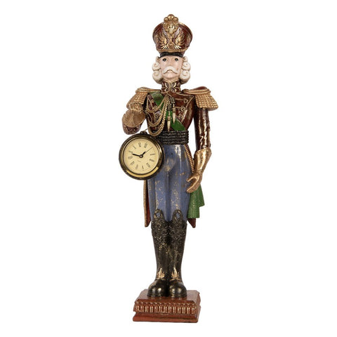 Statuetta Decorativa Natalizia Schiaccianoci con Orologio - Clayre & Eef,  15x11x45 cm
