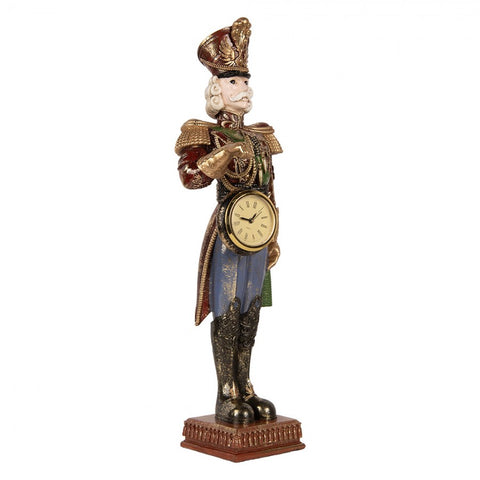 Statuetta Decorativa Natalizia Schiaccianoci con Orologio - Clayre & Eef,  15x11x45 cm