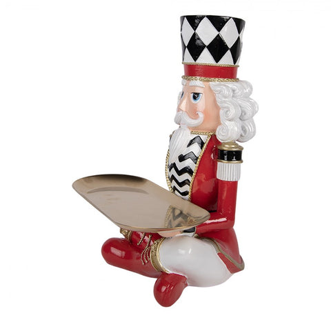 Statuetta Decorativa Natalizia Schiaccianoci Seduto con Vassoio - Clayre & Eef, 26x21x32 cm