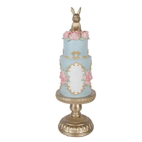 Torta decorativa elegante Ø 12x37 cm blu pastello con base dorata Clayre & Eef