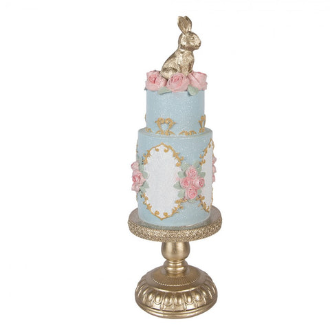 Torta decorativa elegante Ø 12x37 cm blu pastello con base dorata Clayre & Eef