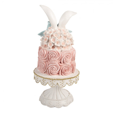 Statuetta decorativa torta pasquale con orecchie coniglio – Ø 17x35 cm (bianco/rosa, plastica) by Clayre & Eef